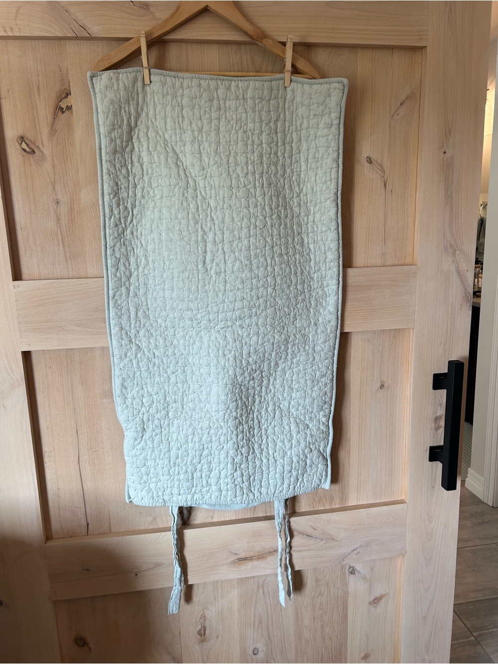 Pottery Barn Seafoam Green linen cotton pick stitch king sham with Ties